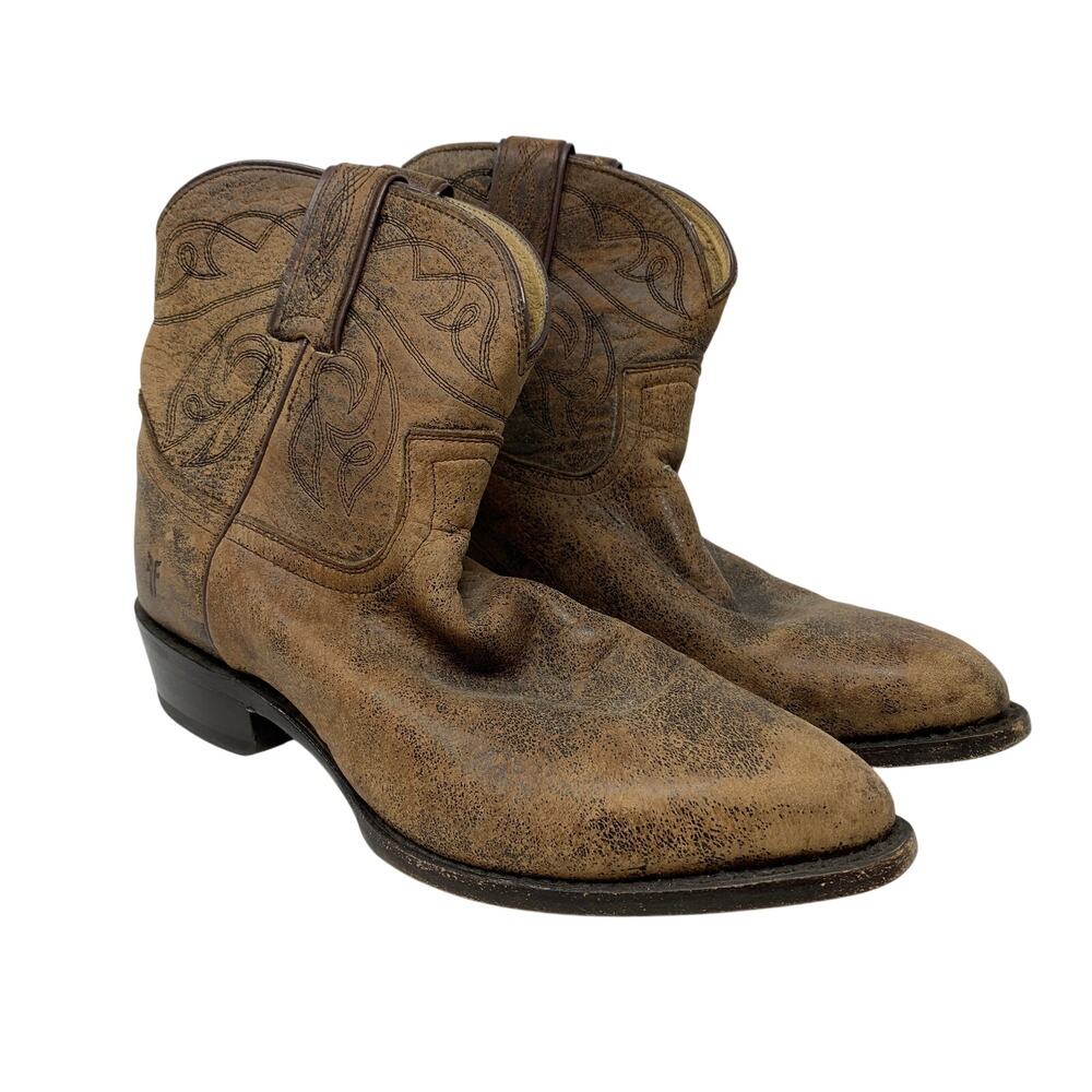 Frye 16830 Womens 9.5 B Distressed Tan Leather Western Cowboy Boots USA Style